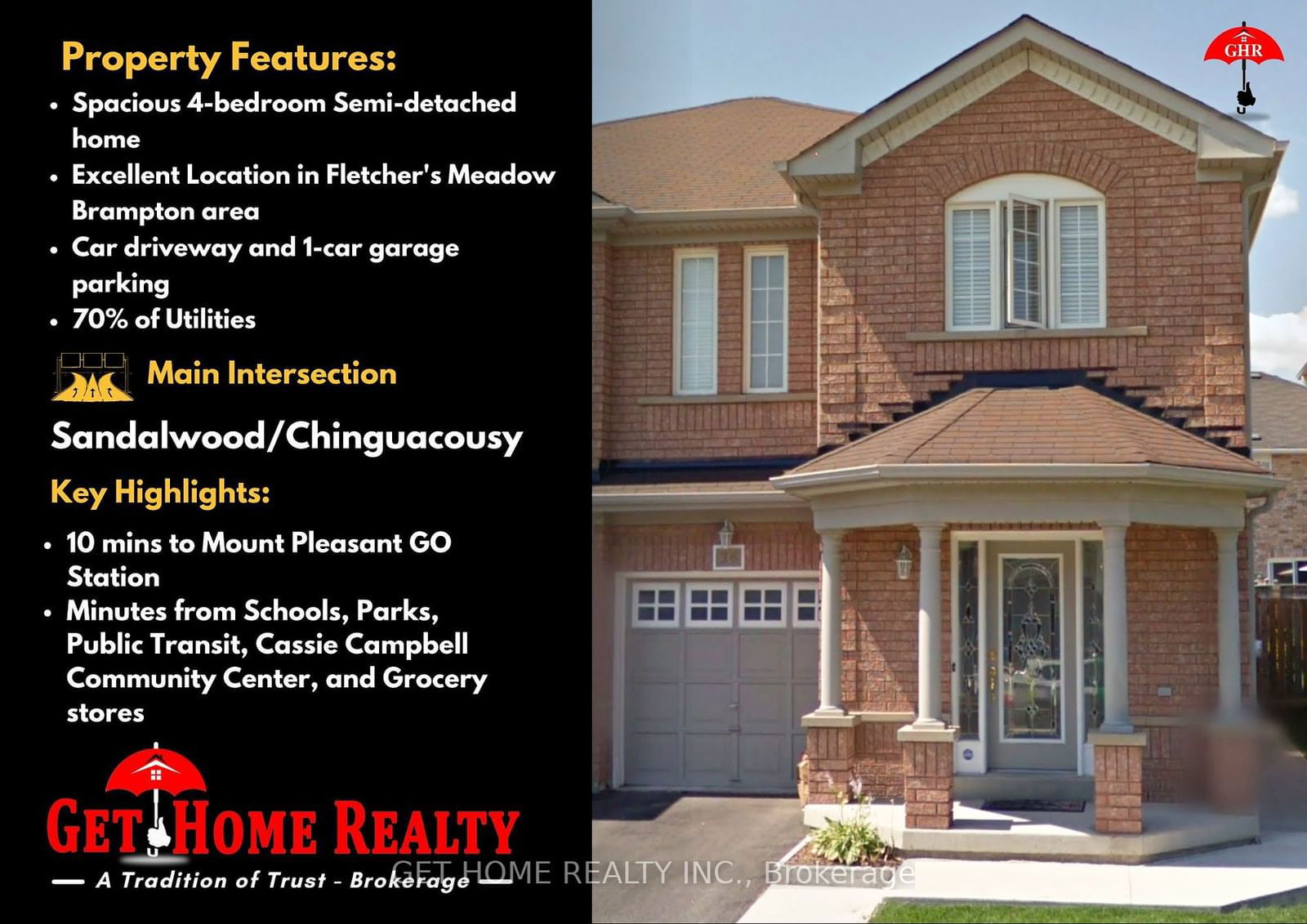 Semi-Detached House for lease at Main-36 TRUMPET VALLEY Boulevard, Brampton, Fletcher's Meadow, L7A 3N8 - MLS: W11940712