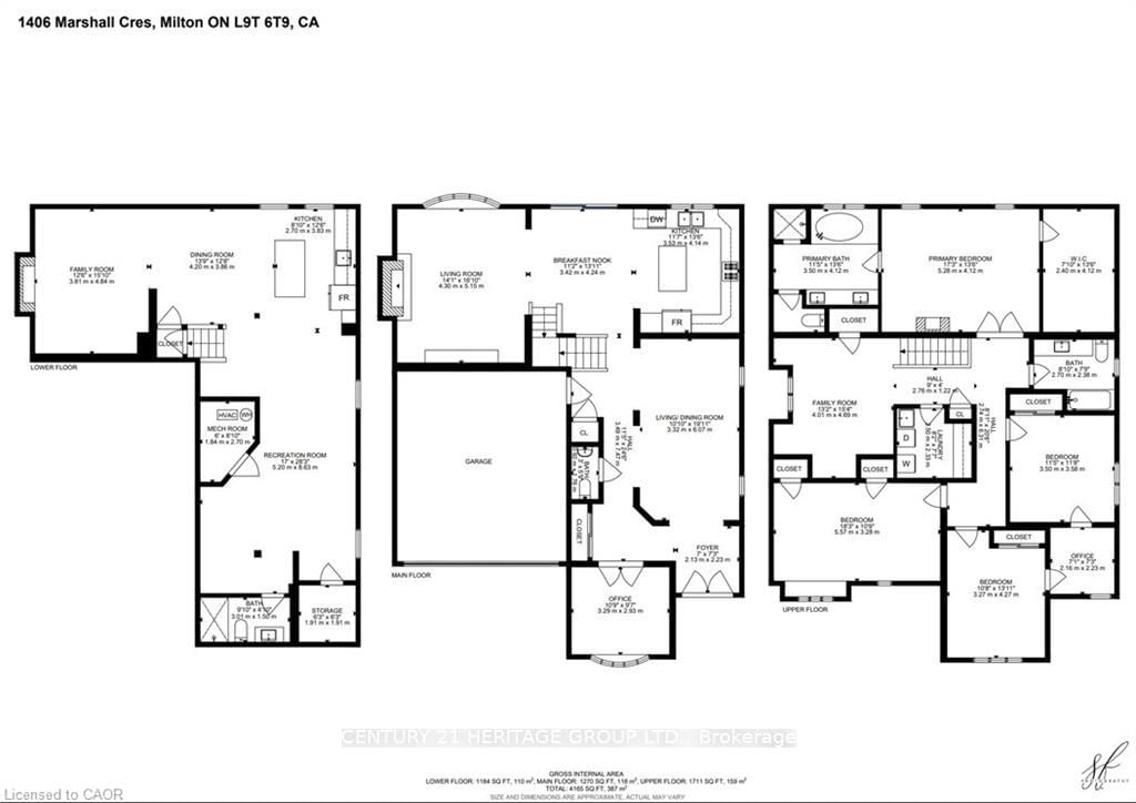 Detached House for sale at 1406 Marshall Crescent, Milton, Ontario, L9T 6T9 - Beaty - MLS: W12907614
