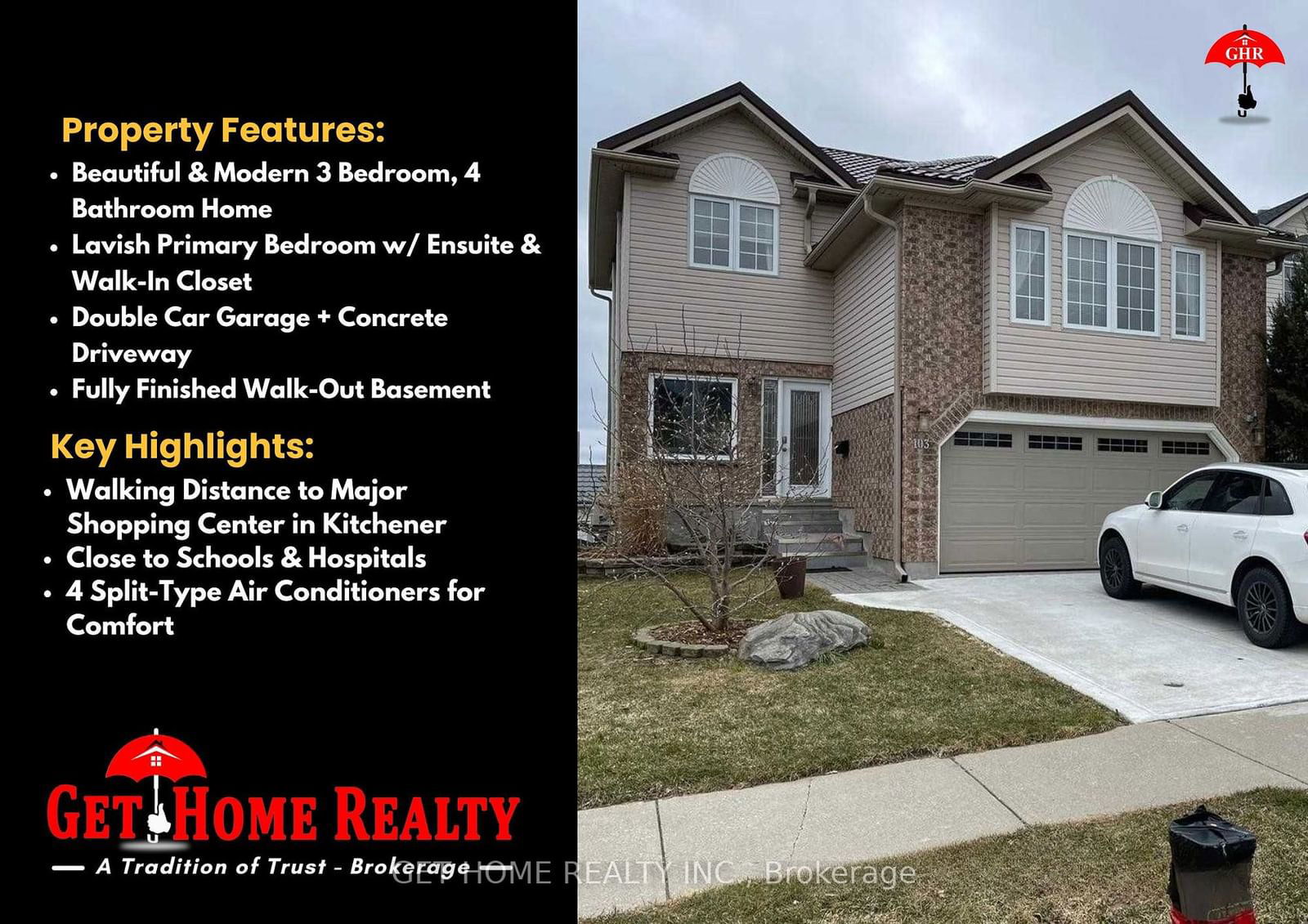 Detached House for lease at 103 Milfoil Crescent, Kitchener, N2E 3L3 - MLS: X11970612