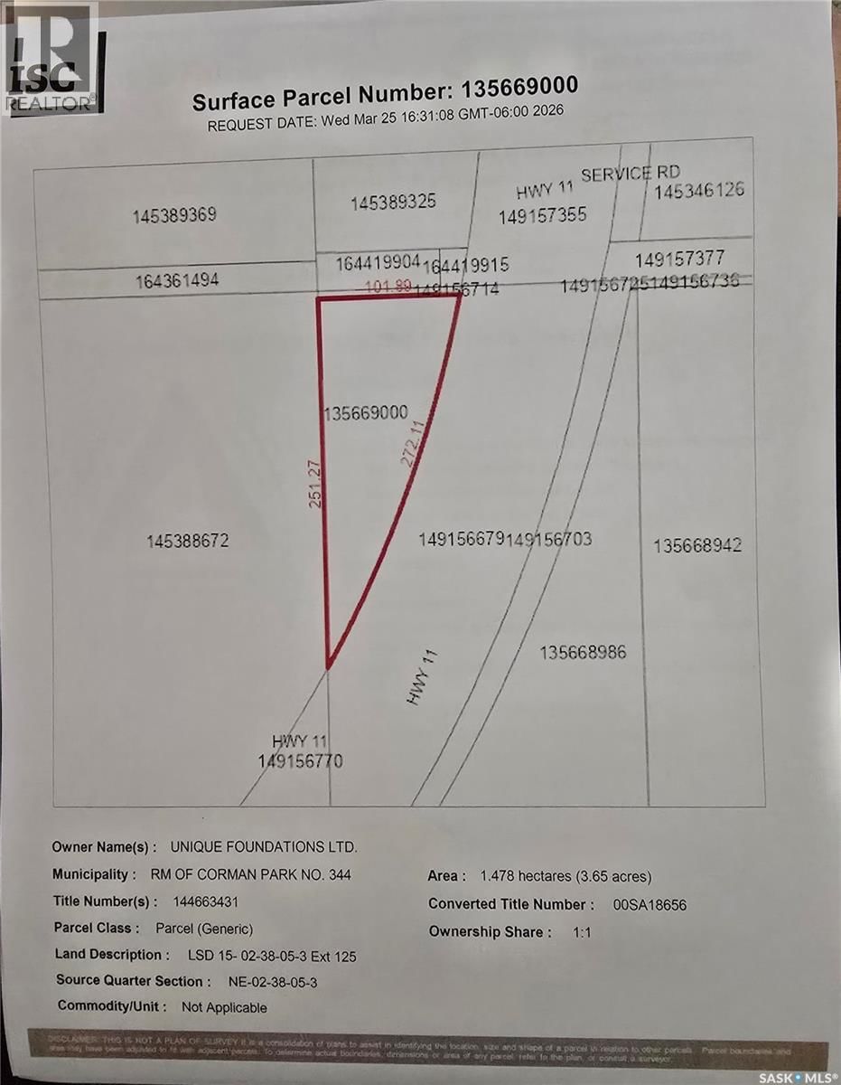  3.6 Acre Build Site, Corman Park Rm No. 344, Saskatchewan S0K 4S0