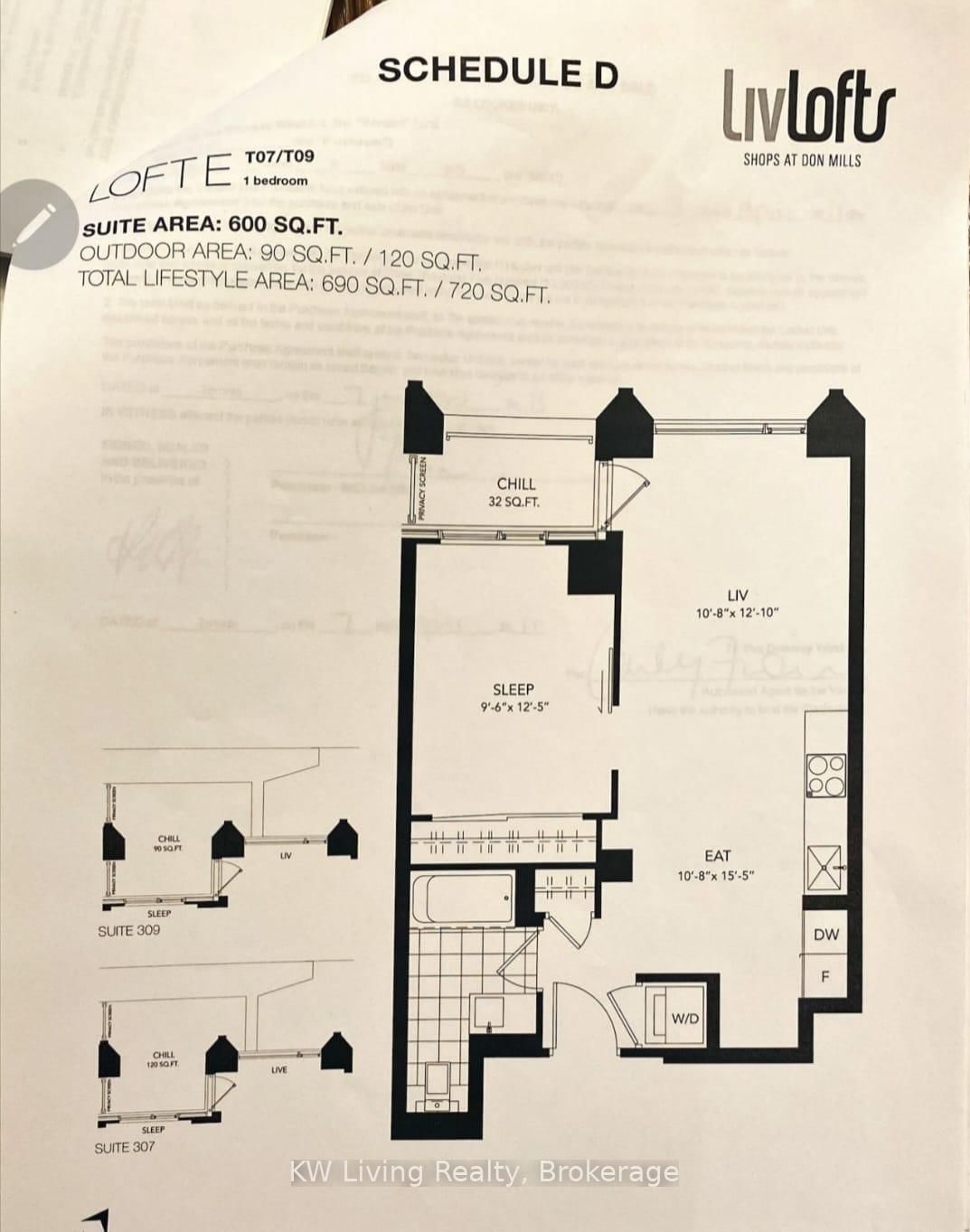 The LivLofts next to Shops On Don Mills. 600 Sq.Ft. Plus 32 Sq.Ft. Balcony 1 Bedroom 1 Bath.10 ' Exposed Concrete Ceiling. Floor to Ceiling Window, South Facing over look the Parkette, Plenty of Natural Light. 1 Parking 1 Storage Locker Included. Minutes walk to Shops, Movie Theater, Restaurants, Coffee Shop, Super Market, TTC, DVP & 401. **EXTRAS** 1 Parking, 1 Locker